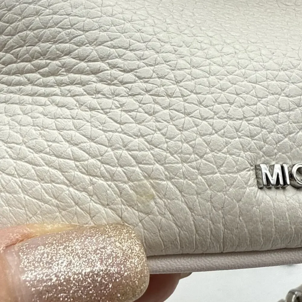 Michael Kors Slater XS Optic White Pebbled Leather Sling Pack Messenger Bag⬇️